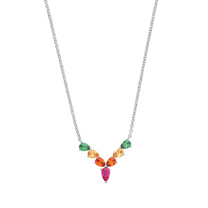 Silver Multicolour Gemstone Wishbone Pendant Necklace