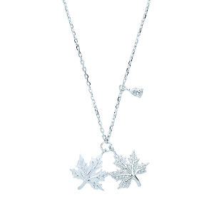 Gold & Rose Gold Plated CZ Double Leaf Pendant Necklace
