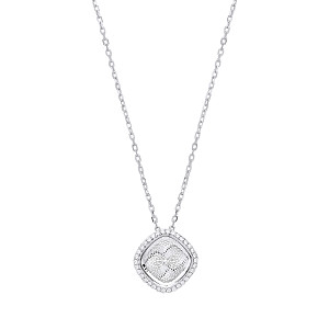 Silver CZ Diamond Cut Illusion Cushion Cut Pendant Necklace