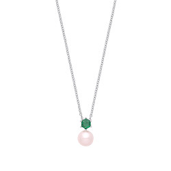925 Sterling Silver Emerald & Fresh Water Pearl Fancy Necklace