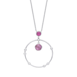 925 Sterling Silver Amethyst, Rhodolite & CZ Fancy Necklace