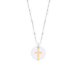 925 Sterling Silver & Gold Plated Cross & Disc Pendant Necklace