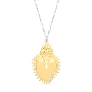 925 Sterling Silver Fancy Necklace With Large Gold Plated Heart Pendant