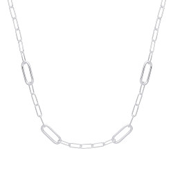 925 Sterling Silver Hollow Rounded Rectangle Link Fancy Necklace