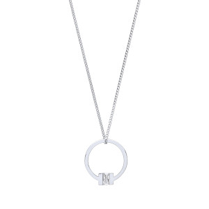 925 Sterling Silver Rhodium Plated Circle CZ Pendant Necklace