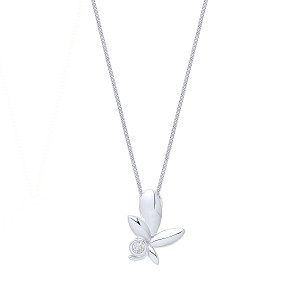 925 Sterling Silver Rhodium Plated CZ Olive Leaf Pendant Necklace
