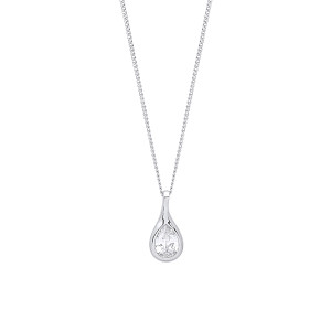 925 Sterling Silver Rhodium Plated Tear Drop Pendant Necklace