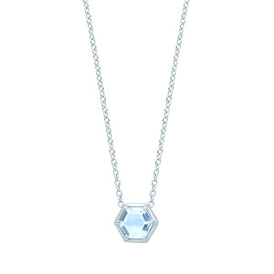 925 Sterling Silver Blue Topaz Hexagon Pendant Necklace