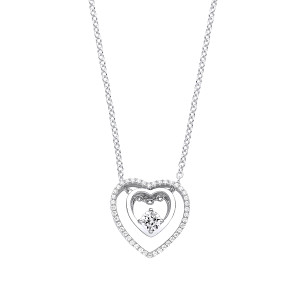 Silver CZ Double Heart Fancy Pendant Necklace