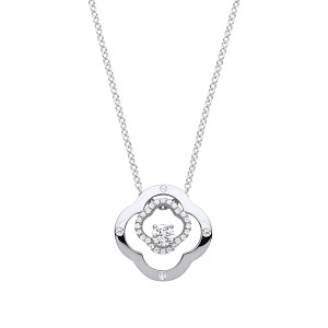 Silver CZ Flower Shape Fancy Pendant Necklace