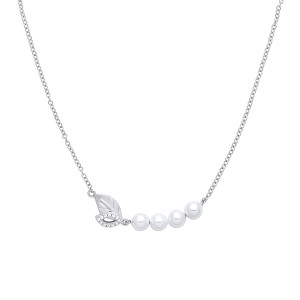 Silver CZ Leaf & Pearl Fancy Necklace