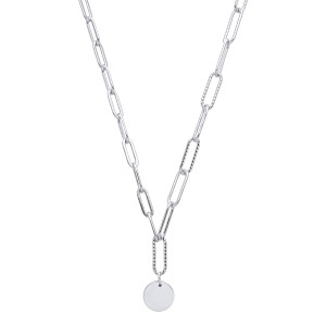Silver Paper Link Diamond Cut Chain With Disc Pendant
