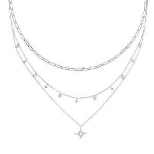 Silver Triple Paper Link Chain With Star Charms