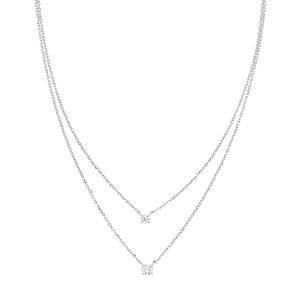 Silver Double Chain CZ Necklace