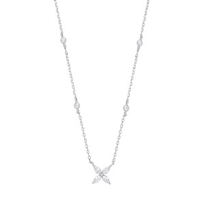 Silver CZ Flower Pendant Necklace