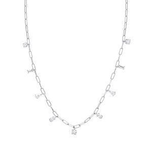 Silver CZ Fancy Pendant Charm Necklace
