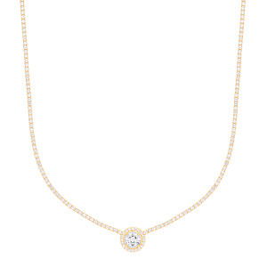 Gold Plated CZ Tennis Choker Necklace With Pendant (+ Ext)