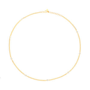 Gold Plated CZ Curb Fancy Necklace (+ Ext)