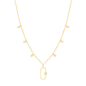 Gold Plated CZ Fancy Pendant Necklace (+ Ext)