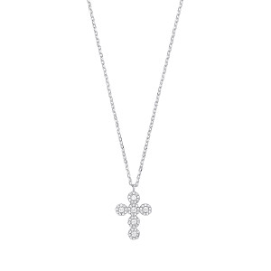 Silver CZ Fancy Cross Pendant Necklace