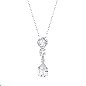 Silver CZ Fancy Cushion, Round & Pear Drop Pendant Necklace