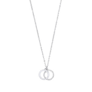 Silver CZ & Polished Double Circle Pendant Necklace