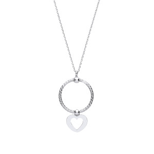 Silver Circle & Cutout Heart Pendant Necklace