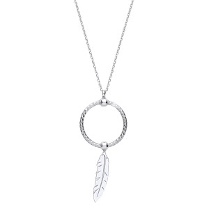 Silver Circle & Leaf  Pendant Necklace