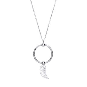 Silver Circle & Angel Wing Pendant Necklace
