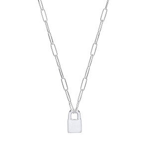 Silver Paper Link Chain With Padlock Pendant