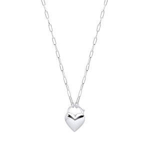 Silver Paper Link Chain With Heart Tag Pendant