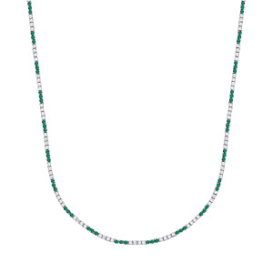 Silver CZ & Emerald Claw Set Tennis Necklace
