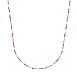 Silver CZ & Ruby Claw Set Tennis Necklace