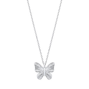 Silver CZ Butterfly Pendant Necklace