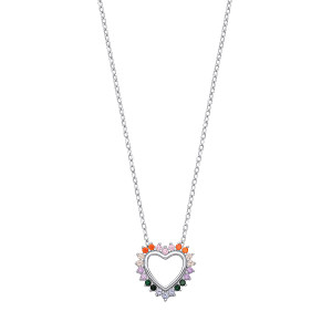 Silver CZ Multicolour Heart Pendant Necklace