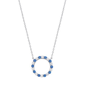 Silver CZ & Sapphire Circle Pendant Necklace