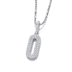 Silver Cubic Zirconia Oval Pendant & Chain
