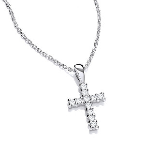 Silver Cubic Zirconia Cross Pendant & Chain