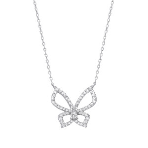 Silver CZ Butterfly Pendant Necklace