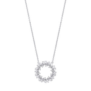 Silver CZ Baguette Circle Pendant Necklace