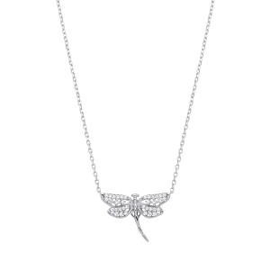 Silver CZ Dragonfly Pendant Necklace