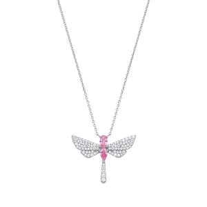 Silver CZ & Pink CZ Dragonfly Pendant Necklace
