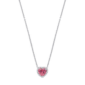 Silver CZ & Mid Rouge CZ Heart Pendant Necklace