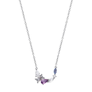 Silver Blue Spinel, Mid Amethyst & White CZ Pendant Necklace