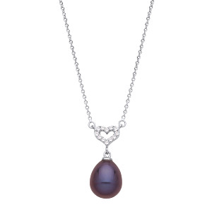 Silver Sky Blue Nano Stone & Peacock Rice Shape Fresh Water Pearl Drop Pendant Necklace