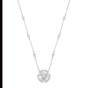 Silver CZ Baguette Fancy Pendant Necklace