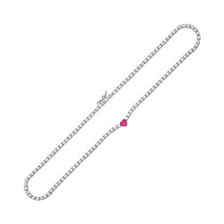 Silver CZ Ruby Heart Tennis Necklace