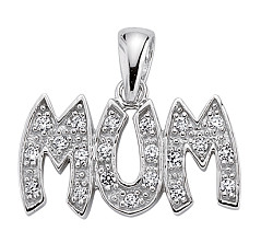 925 Sterling Silver Cubic Zirconia Large 'MUM' Pendant