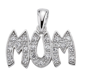 925 Sterling Silver Cubic Zirconia Large 'MUM' Pendant