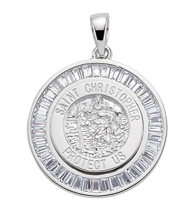 925 Sterling Silver Rhodium Plated St Christopher Pendant